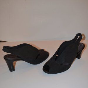 ROCKPORT Totalmotion TrueTech Black Leather Heels 3' Elastic Slip-on Shoes 9.5